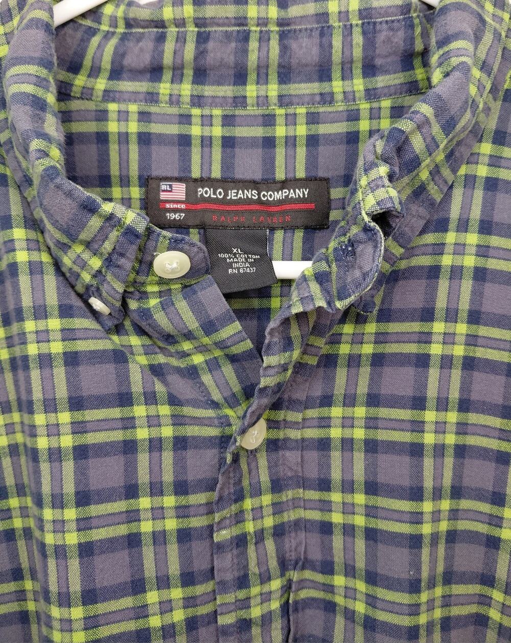 Vintage Polo Jeans Co Ralph Lauren Plaid Button Down Shirt Mens XL Short Sleeve